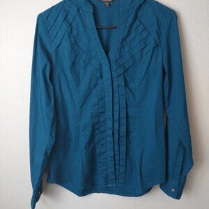 Express Women’s Teal Pleated Button Down Shirt Size Small Long Sleeve